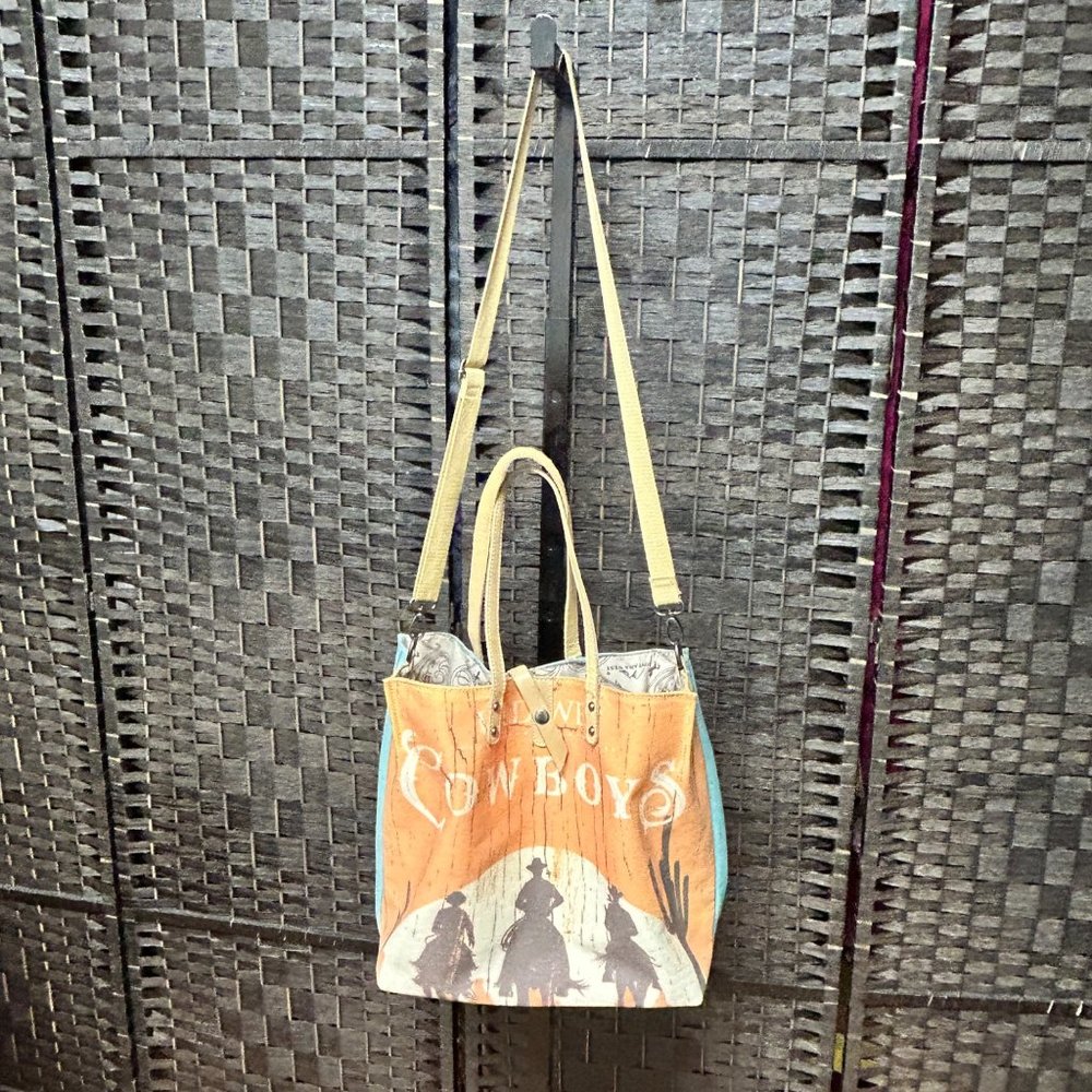 Montana West Cowboy Reversible Tote Bag Large Multicolor Leather Straps - Picture 4 of 14